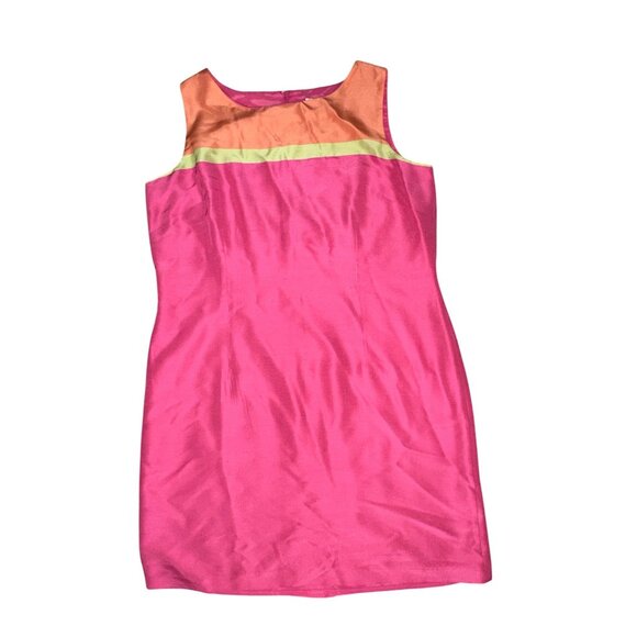 Victoria Holley 14P Pink Silk Colorblock Sheath Dress City Chic Cocktail Party - Picture 6 of 11